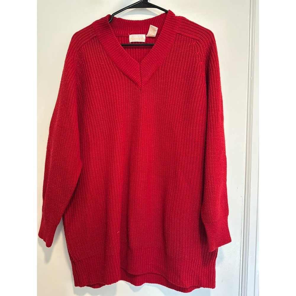 Roamans Vintage V-Neck Shaker Knit Sweater Sz:L Red Pullover Acrylic
